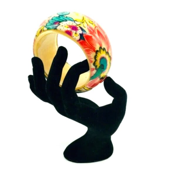 Chunky Acrylic Floral Design Statement Cuff Bracelet Boho Rockabilly - Picture 1 of 6